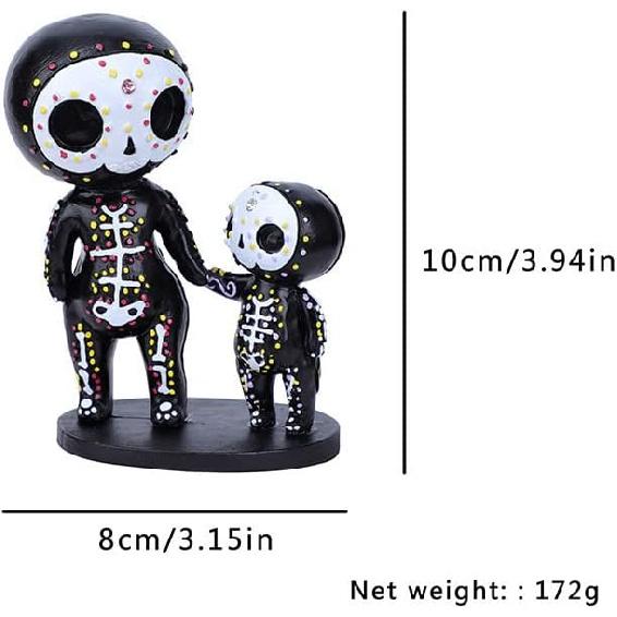 Sugar Skull Couple Figurine, Resin Crafts Cute Statue Skeleton Memorial Sculpture, Halloween Home Decor Collectible Figurines, Sugar Skull Gifts for