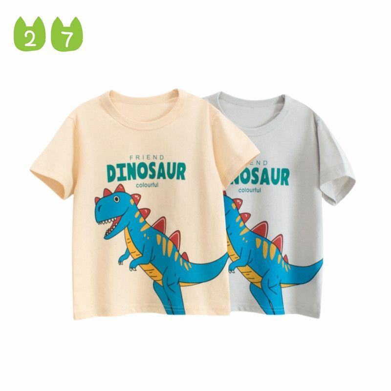 27Kids Kidsren's Clothing Summer Kidsren's Dinosaur Print Short-Sleeved T-Shirt Boys Pure Cotton Clothes Baby Half-Sleeved Clothes