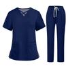 Soild Scrub Working Uniform Suit For Women's Cross V-Neck Short Sleeve Fun T-Shirts Workwear Tee With Pockets