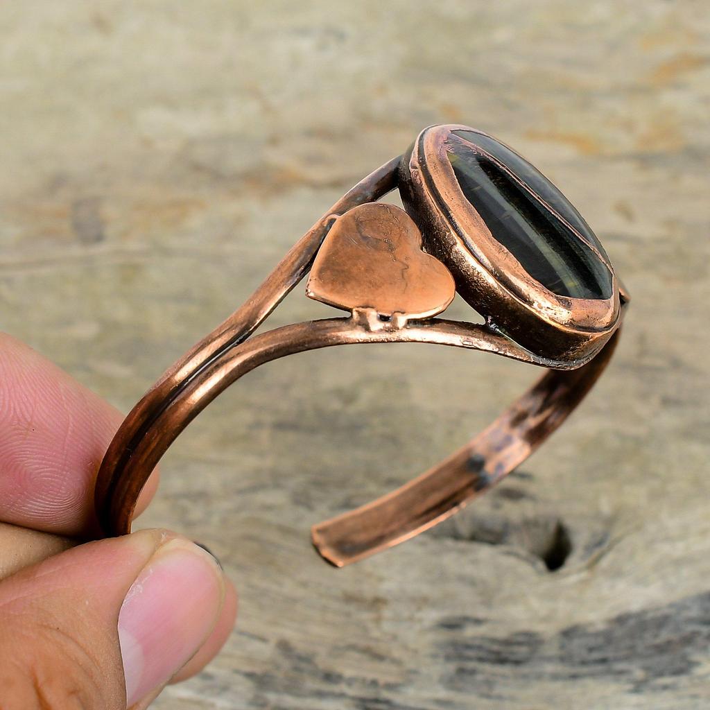 Pietersite Bangle Gemstone Cuff Bracelet Electroformed Copper Bangle Adjustable Cuff Bracelet Handmade Electroformed Jewelry Gifts For Her