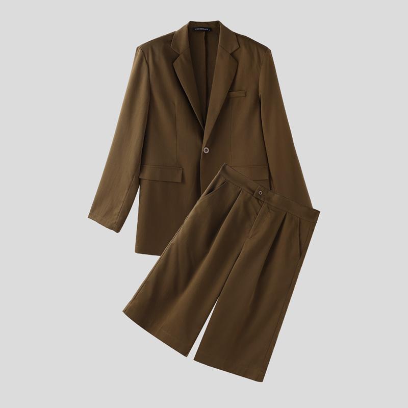 

INCERUN Костюмы из двух предметов Мужские Оверсайз Блейзер с длинным рукавом Комплекты нарядов с брюками капри M