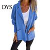 Solid Color Jacket Women Autumn Winter Lapel Collar Loose Casual Coat with Pocket Single-breasted Long Sleeves Top