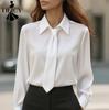 Women's Fashion Casual Spring Autumn Solid Color Print Long Sleeve POLO Neck Blouses & Shirts