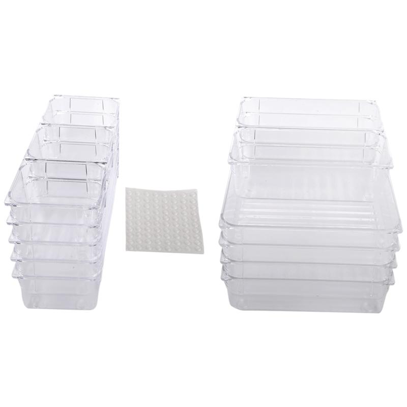 ABWR-18PCS Separate Drawers Organiser System, Non-Slip Drawer Organiser, Transparent Drawer Insert Storage Box