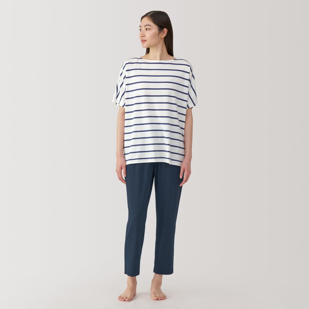 MUJI Smooth and Cool Short Sleeve Loungewear Blue Size FD1LBA5S Women's Set, Striped, Small,