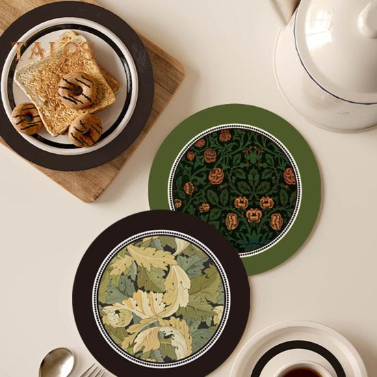 Vintage Absorbent Coaster Ethnic Floral Fabric Teacup Mat Quick-Dry Diatomite Drinks Coasters for Hot Cold Drinks