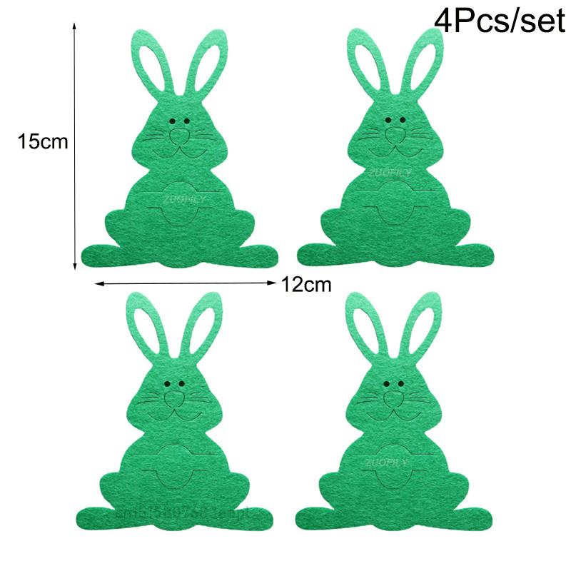 Easter Bunny Knife and Fork Holder 4Pcs/set Easter Eggs Rabbit Cutlery Bags Tableware Organizer Table Decorations Party Supplies