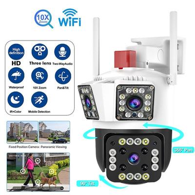 500W Three Lens 10X Zoom Wireless PTZ Surveillance Motion Detection Two-Way Talk Full Color Night Vision AI Human Detection IP66 Waterproof Camera