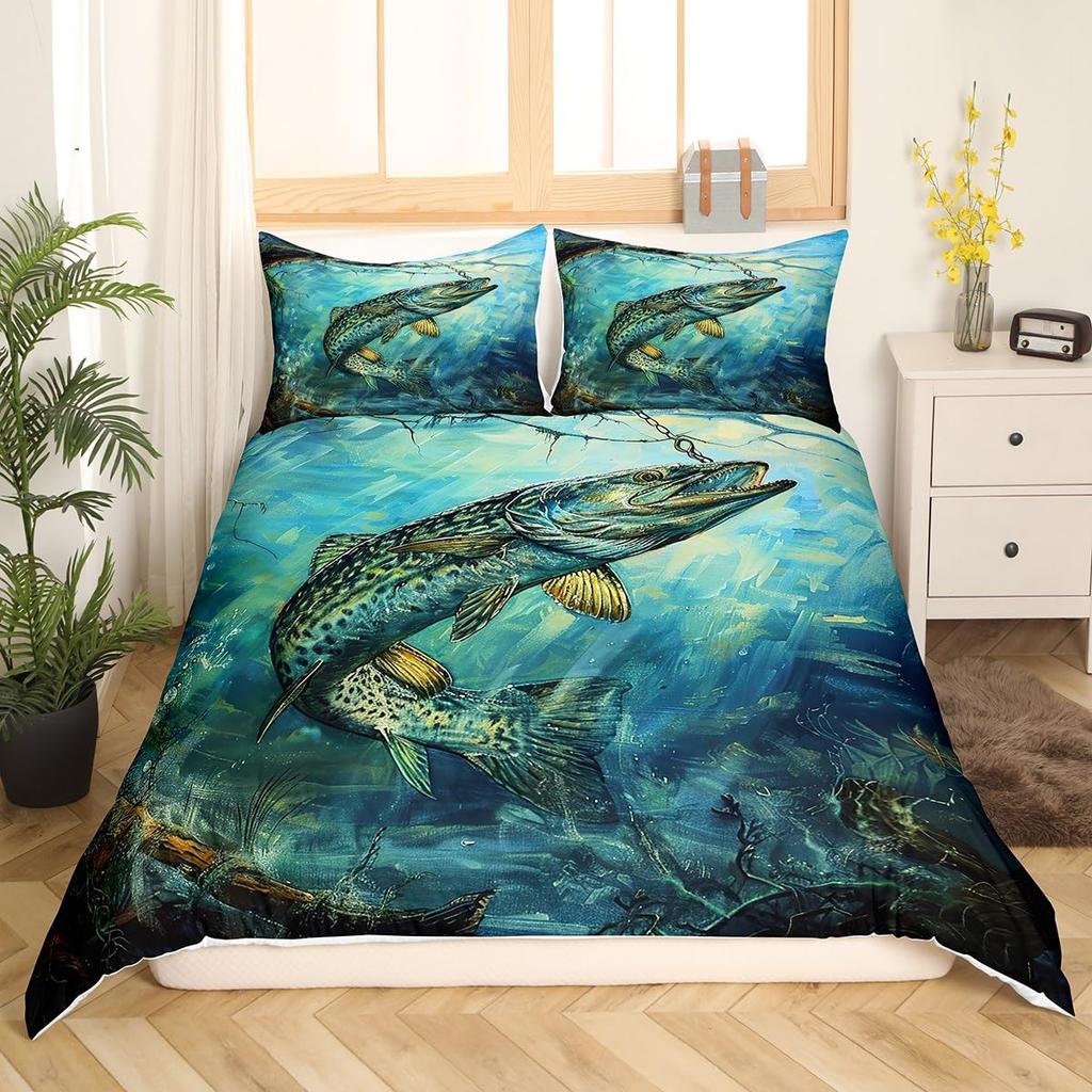 Fischerei Bettwäsche Sets Für Erwachsene Queen Size Bettbezüge Leichte Daunen Zimmer Dekoration 2 Kissenbezüge 1 Bettbezug Ohne Bettdecke