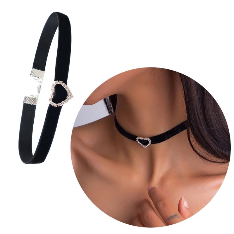 Crystal Round Love Heart Black Velvet- Collar Necklace Vintage Rhinestones Choker Punk Clavicle Chain Gift for Women