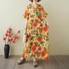 Real summer new color vacation style travel V-neck retro long dress covering meat cotton and linen dress women's clothing
