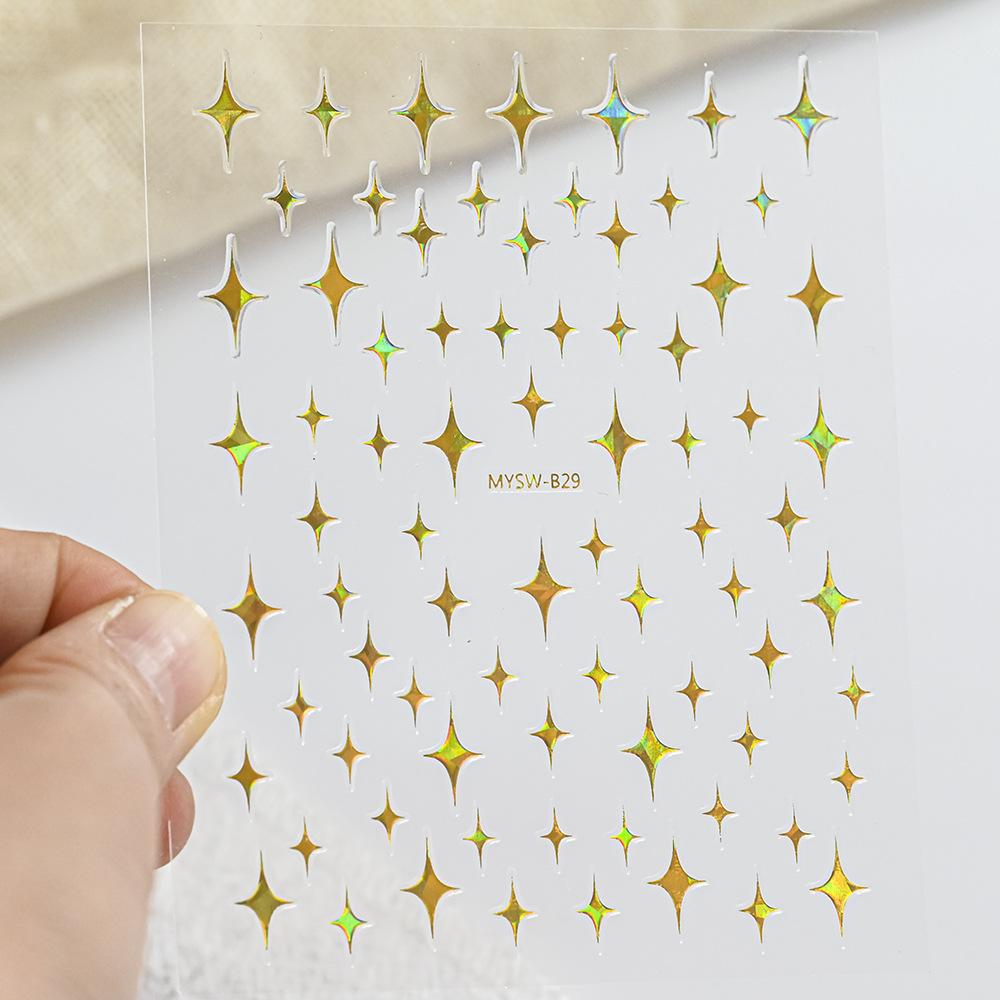 9-Color Four-Pointed Star Nail Art Sticker Diy Plastic Nail Art Decorative Sticker Color Star Light Nail Art Sticker