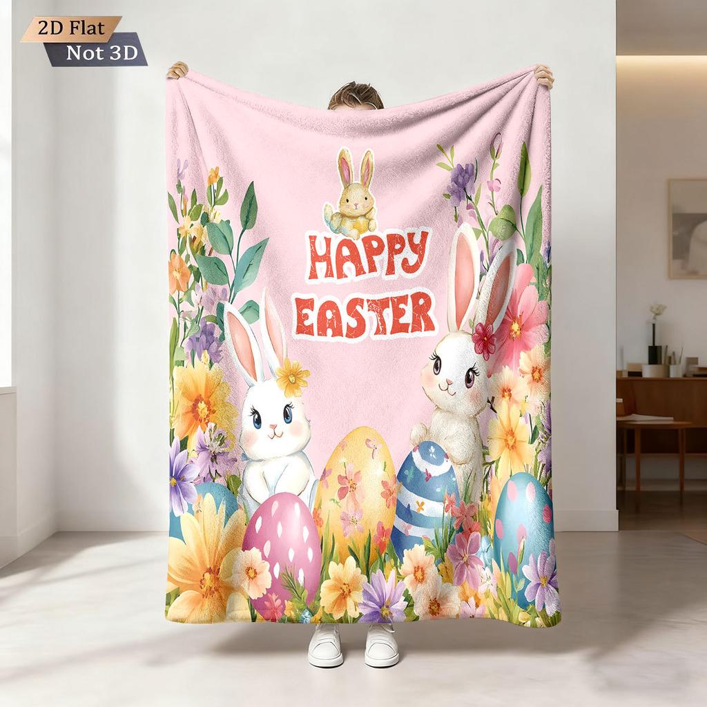 Easter Bunny Printed Cozy Fluffy Flannel Blanket for Home Living Sofa Chair Room Bedroom Decor for Family Birthday Gift