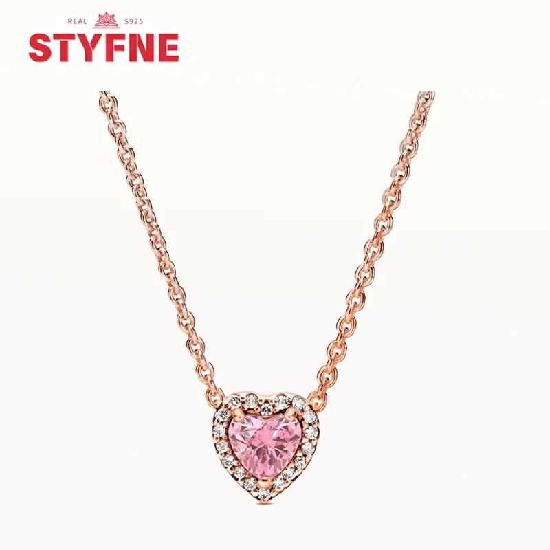 925 Silver Heart-Shaped Shiny Zircon Elevated Red&Pink&Blue&White Heart Necklace Lover's Gift Fine Jewelry for Women