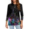 Mote dame casual revers kort 3/4 ermet juleprint skjorte dame knapp opp topper