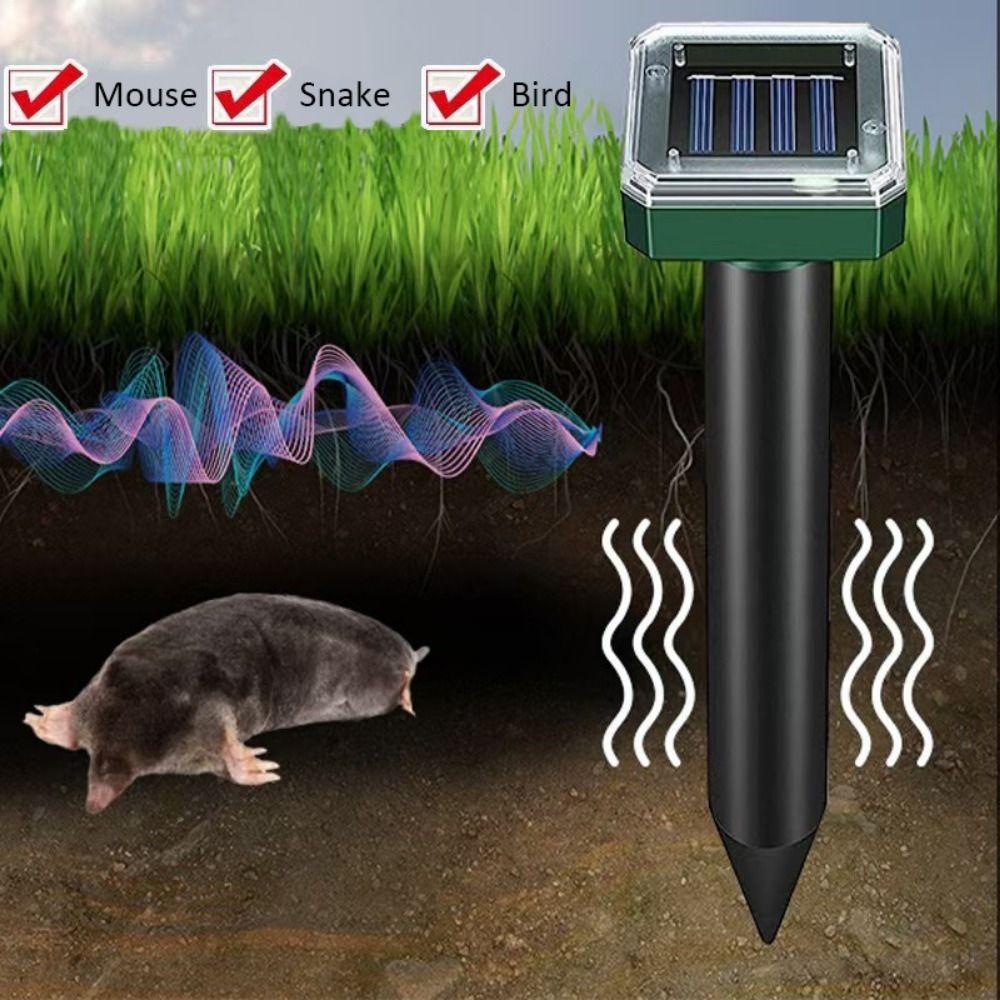 Radiation-Free Solar Ultrasonic Mole Repeller Solar Powered Rodent Deterrent Mouse Repeller Garden