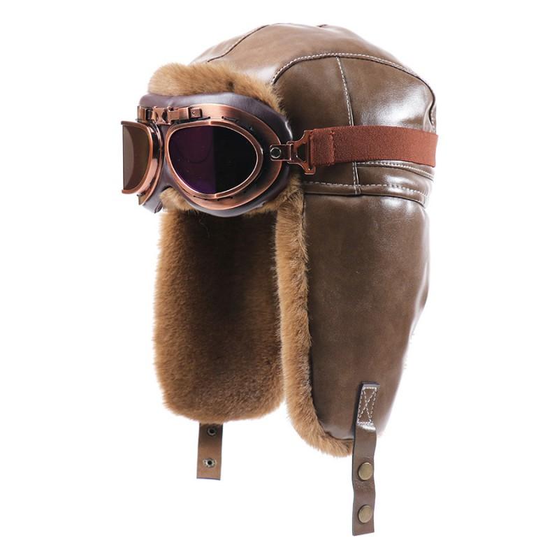 Unisex ziemas PU ādas aviatora cepure
