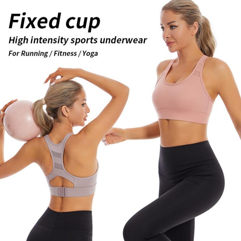 One-piece Fixed Cup High-strength Shockproof Gathered Sports Bra for Women Thin Style Beautiful Back Sports Bra