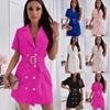 Vestidos casuales con cuello POLO de manga corta con estampado de Color sólido para verano y primavera a la moda para mujer