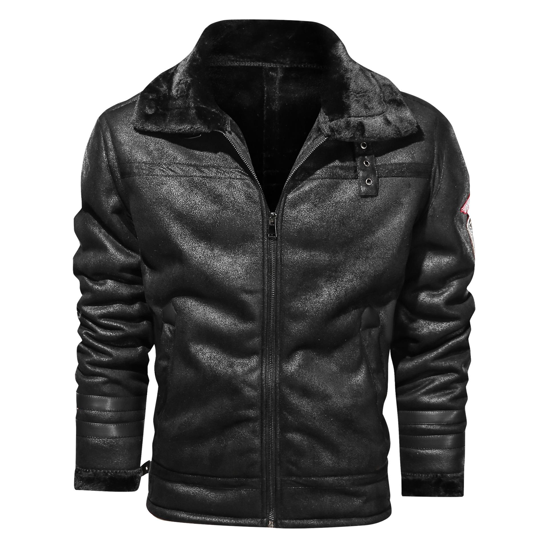 

Men s Fur One-piece Jacket, Warm and Thick, Plus Size Casual Motorcycle Retro Jacket XXXXL чорний