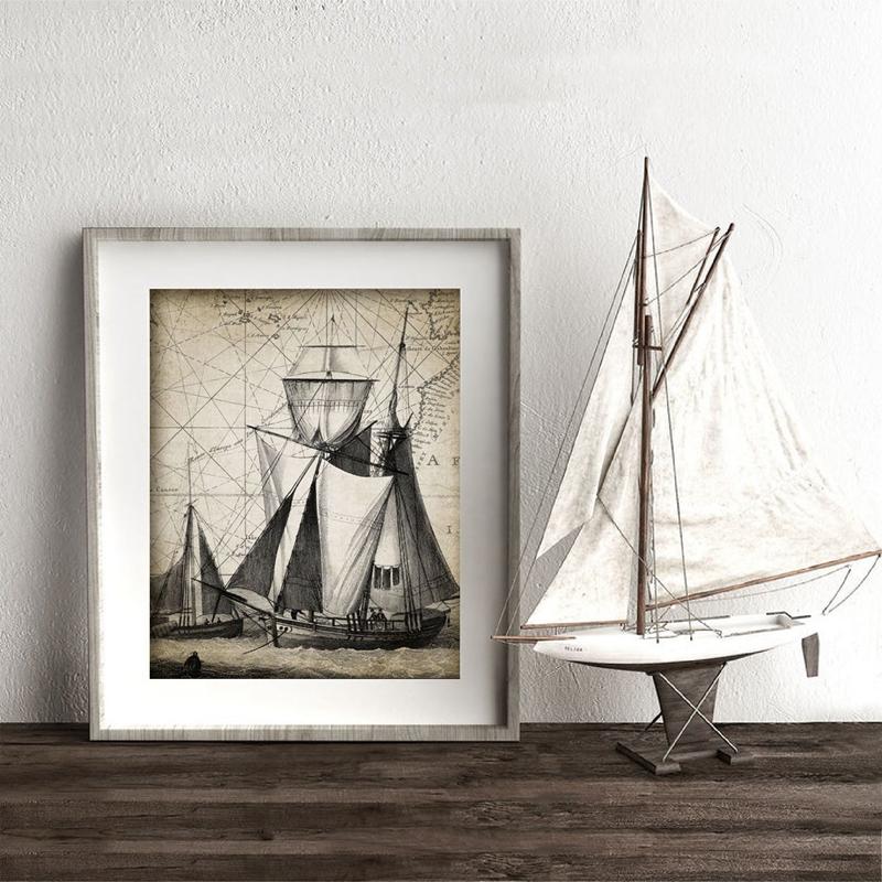 Vintage-Leinwandbild, Boot, Retro-Kunst, Poster und Drucke, Heimraumdekoration, Gemälde für Wohnzimmer, rahmenlos