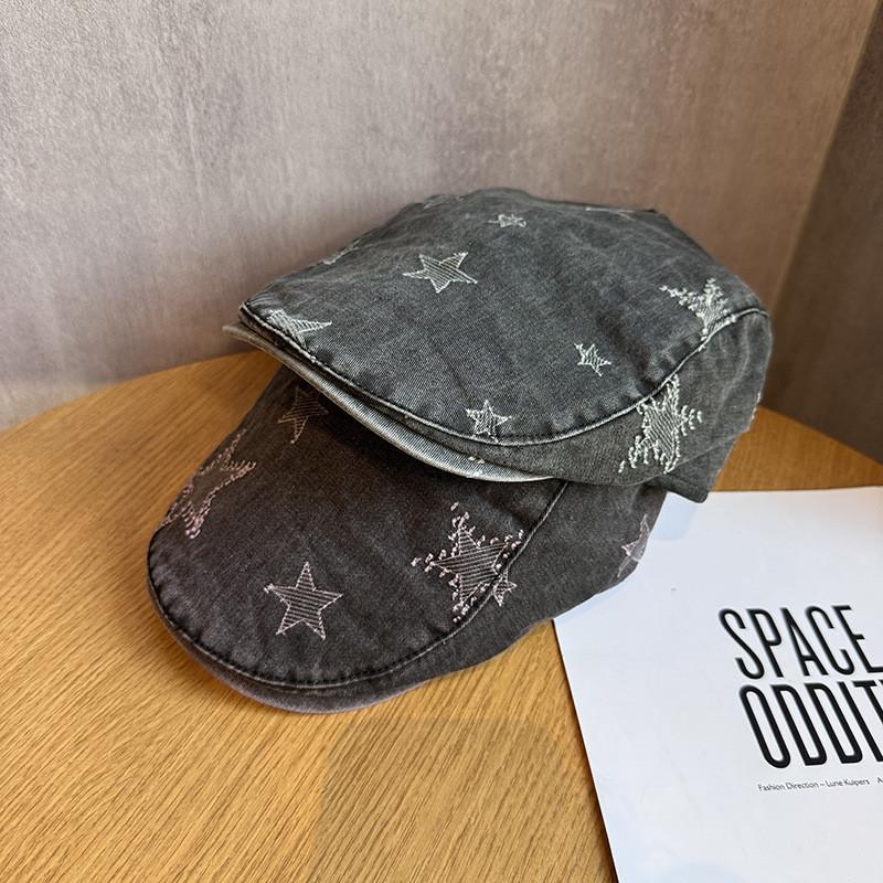 Star Pattern Vintage Wash Denim Cap With Sun Protection For Spring Summer Gift