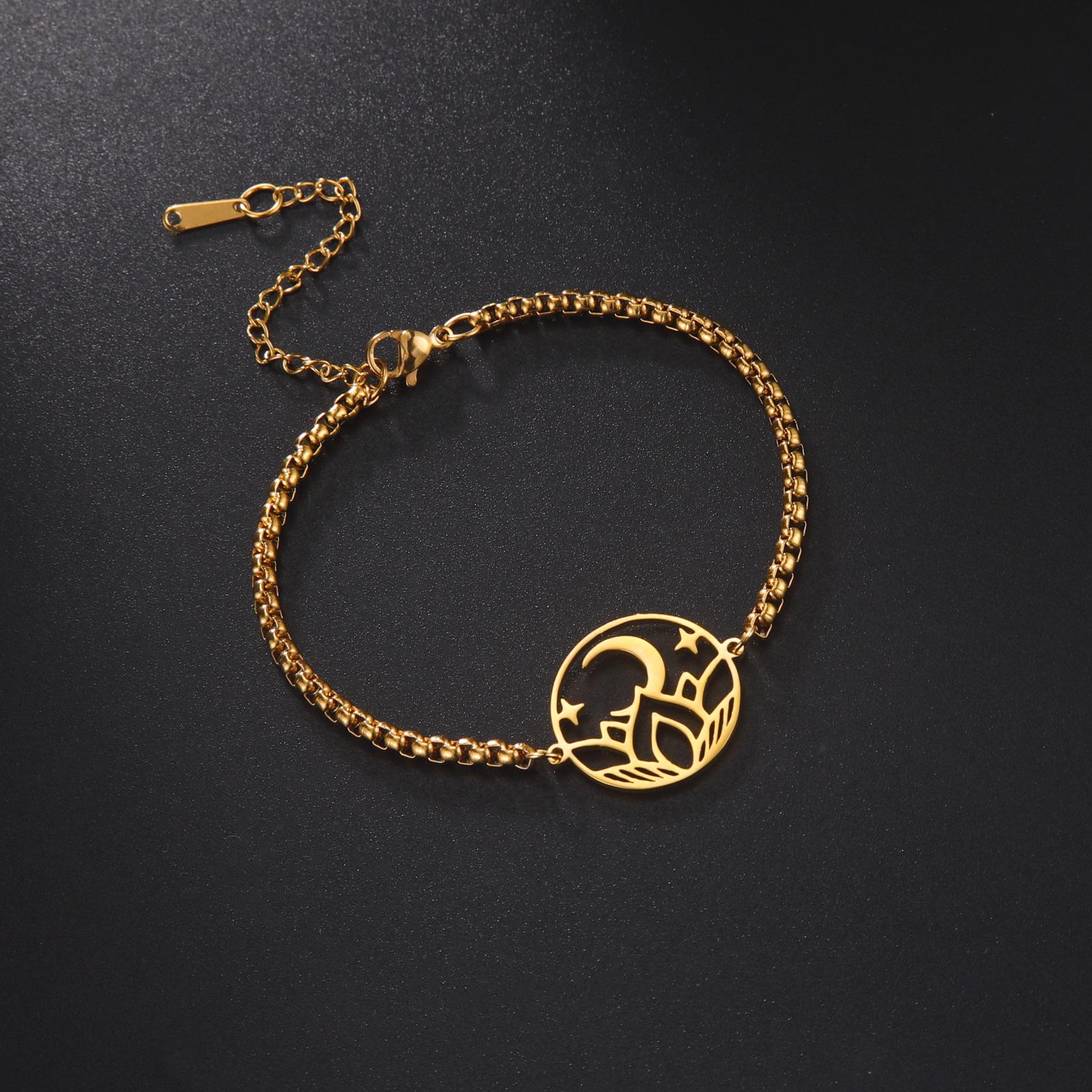 

Женские браслеты из нержавеющей стали Moon Star для женщин, браслет с цветочным кулоном и дизайном со звездами и луной золотой