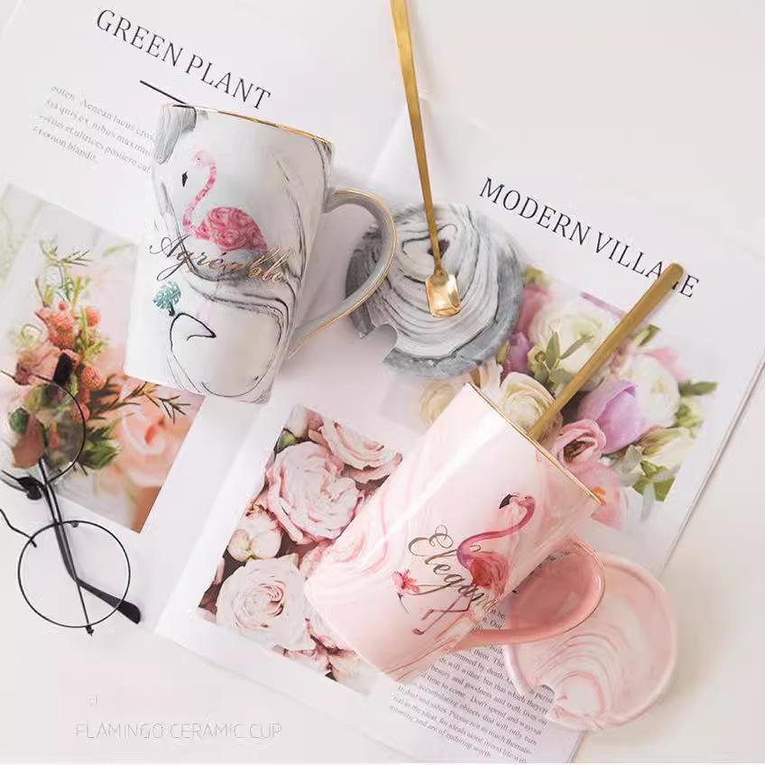 Marble Mug Ceramic Cup Gift Box Coffee Cup Couple Creative Water Cup with Lid Spoon