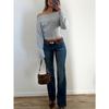 Women Loose Off Shoulder Long Sleeve Knit Cropped Sweater