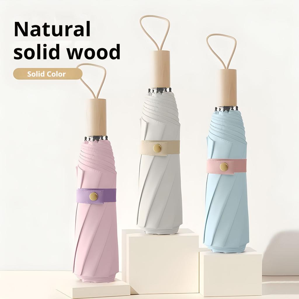 Colorful Windproof 8-Bone Umbrella with Solid Wood Handle Simple Three-Fold Design for Men And Women Small Fresh Style