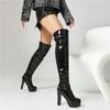 Dames høye hæler støvletter høst og vinter nye europeisk og amerikansk stil vanntett plattform tykk hæl store størrelser knehøye støvletter