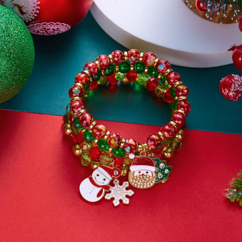 4Pcs/Set Colorful Beads Christmas Bracelet For Women Xmas Tree Santa Claus Elk Snowflake Beaded Bangle Party Jewelry