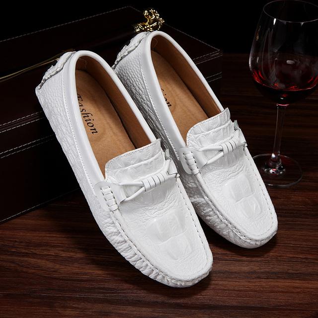 Neue Herren Slipper Echtes Leder Weiß Lässige Autofahrschuhe Herren Flats Luxus Loafer Herrenschuhe Herren Slipper Flats Männlich