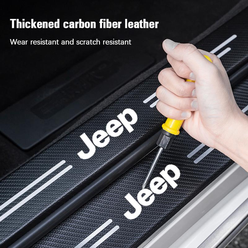 1/4/5Pcs Carbon Fiber Leather Car Door Sill Protector Strip For Jeep Wrangler Renegade Compass Grand Cherokee Patriot Rubicon AKM1