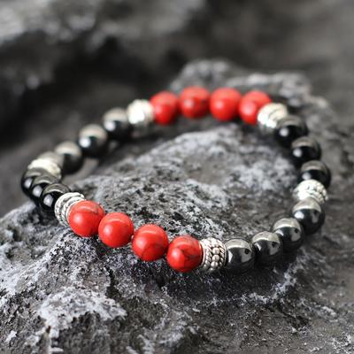 Simple Men Bracelet Natural Lava Tiger Eye Stone Hand Beaded Brass Braclet Casual Accessories Prayer Meditation Yoga Braslet