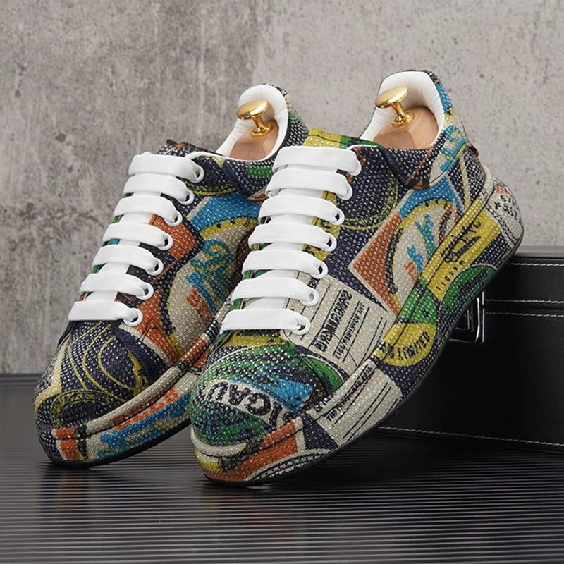 

Модные Роскошные Кроссовки со Стразами Мужские Платформа Повседневная Обувь Круглый Носок На шнуровке Обувь для Ходьбы Мужские Однотонные Кристальные Дизайнерские Кроссовки 44
