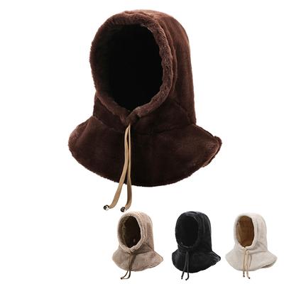 Plush Warm Hat Neck Integrated Hat Women's Winter Thick Ski Cycling Windproof Pullover Shawl Hat