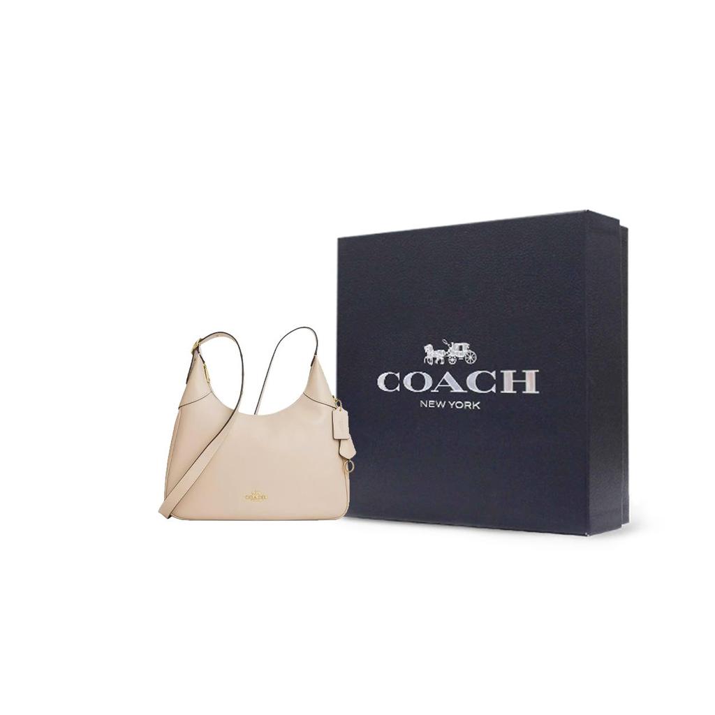 Coach Ella 36 Gold Logo Leather Shoulder Bag Large Oatmeal Women Shoulder Bag CCE48-IMOAT