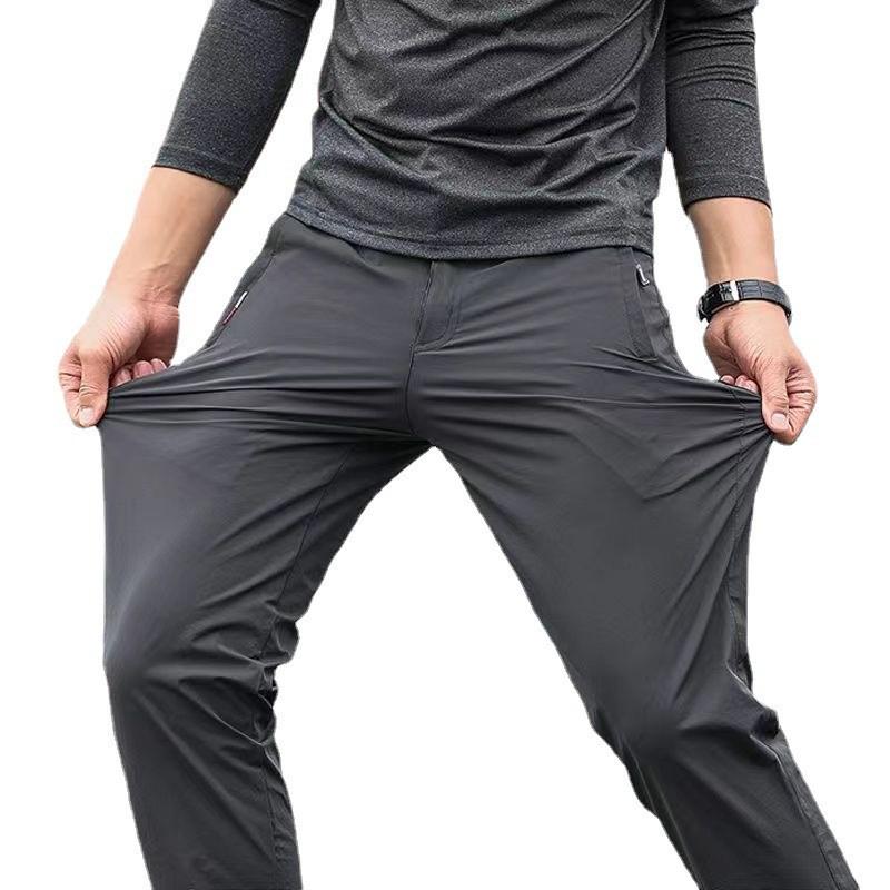 Men's Plus Size Quick-Dry Ice Silk Straight-Leg Pants for Summer Outdoor Work