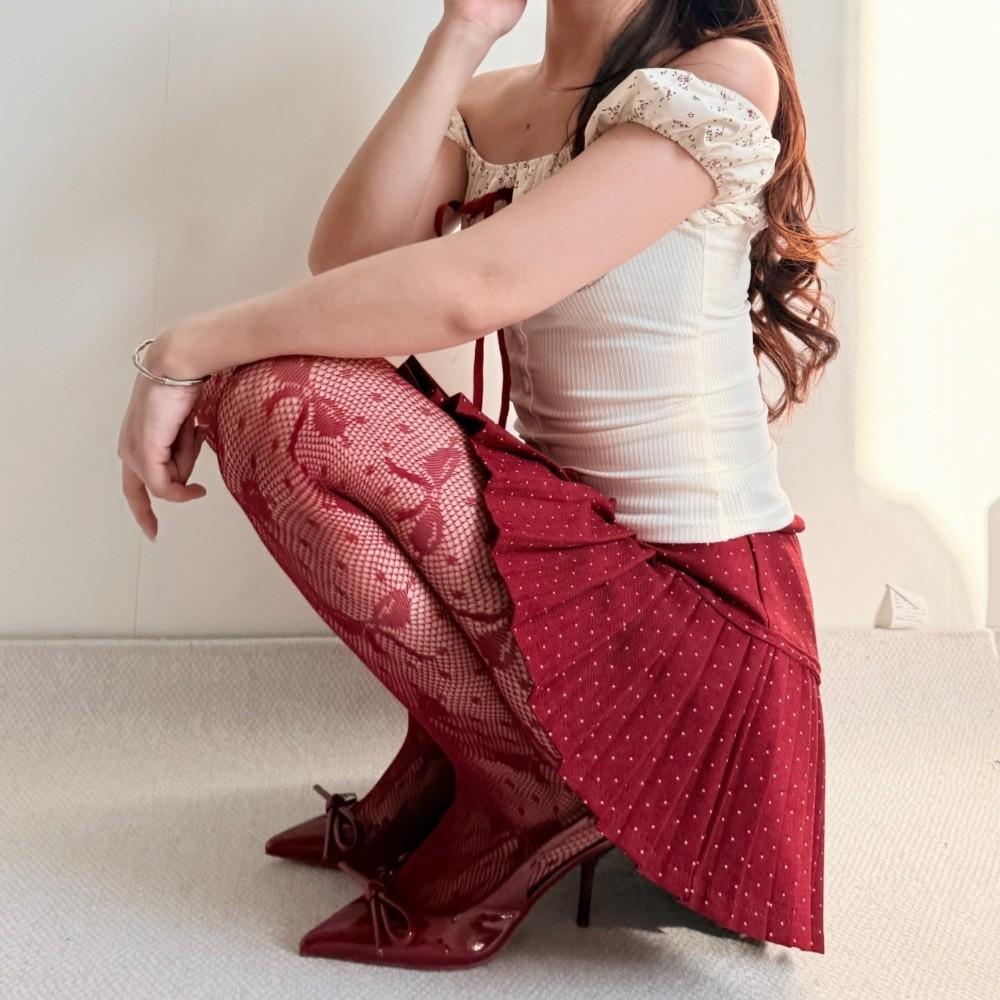 Vintage Hollowed Out Jacquard Pantyhose Fishnet Polka Dot Stockings Mesh Bow Stockings Spicy Girls