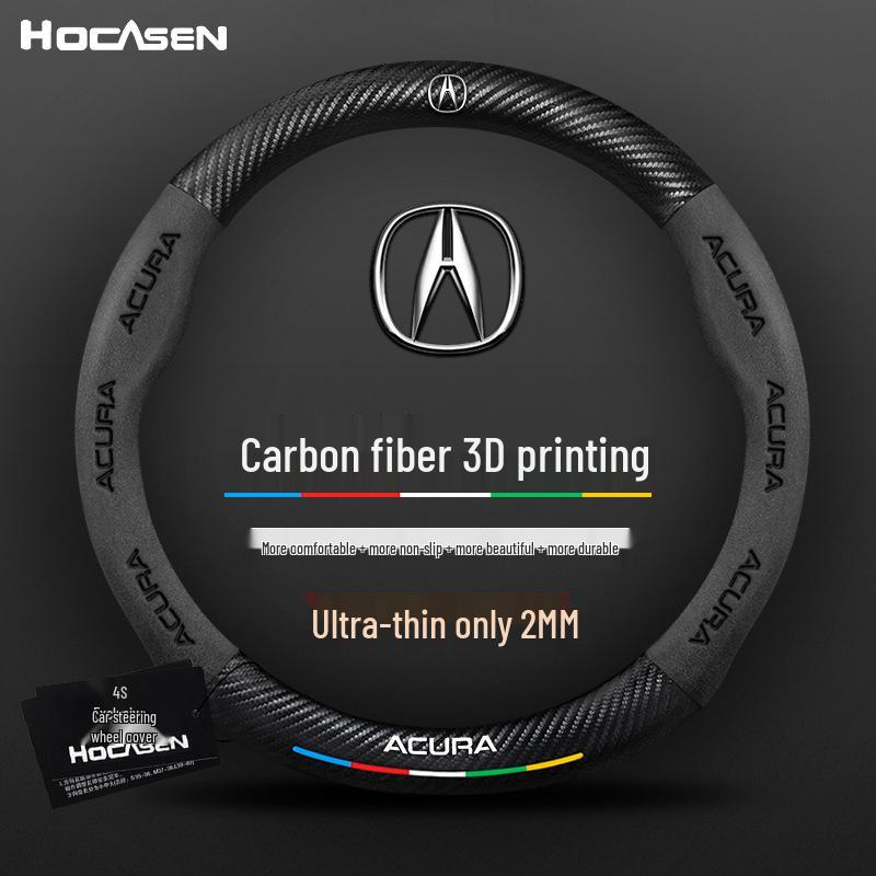 Genuine Leather Carbon Fiber Steering Wheel Cover for Acura - Non-Slip & Breathable, Universal Fit for All Seasons