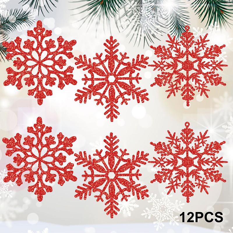 12Pcs Paper Snowflakes Christmas Tree Decorations Pendant Ornaments Glitter White Snow Flakes Indoor Winter Home New Year Decor
