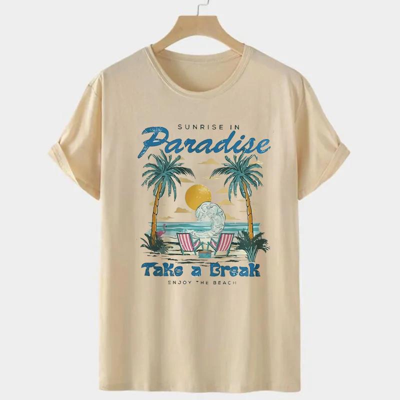 Cute Tropical Beach T Shirt Fashion Womens Loose Basic Round Neck Short Sleeved TShirt Summer Versatile Printed Sweet TShirt
