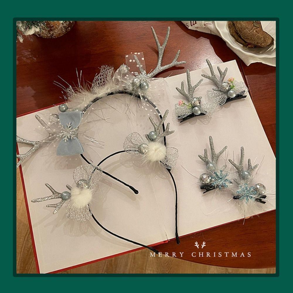 Sequin Christmas Hairpin Bowknot Christmas Headabnd Children Deer Antler Hair Clip  Children's