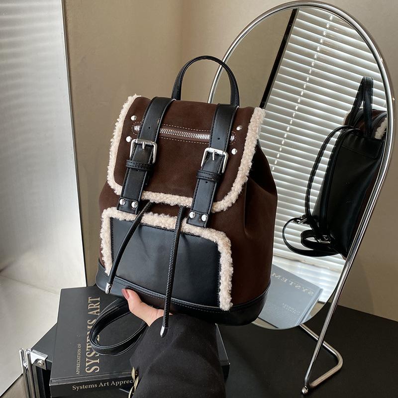 Casual Contrasting Color Retro Matte Backpack Women's New Autumn and Winter College Style Versatile Fashion Backpack