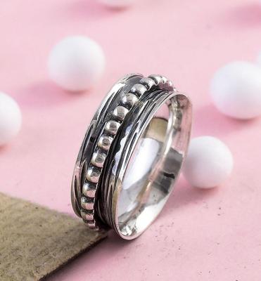 Texture Meditation Ring, 925 Sterling Silver Ring, Anxiety Spinner Ring, Handmade Jewelry, Brass Silver Spinner Ring, Valentine Gift,