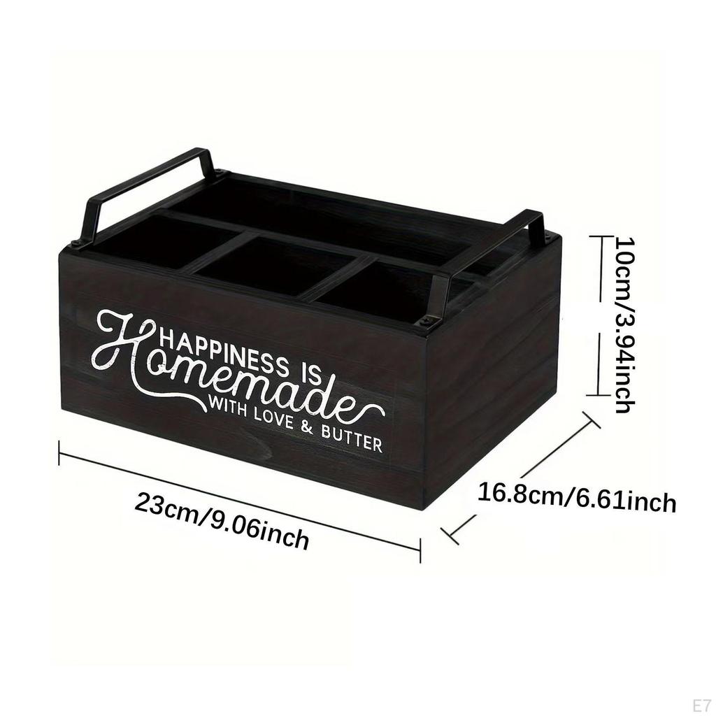 Dining Utensil Holder Cooking Tools Storage Divided Rustic Wood Organizer for