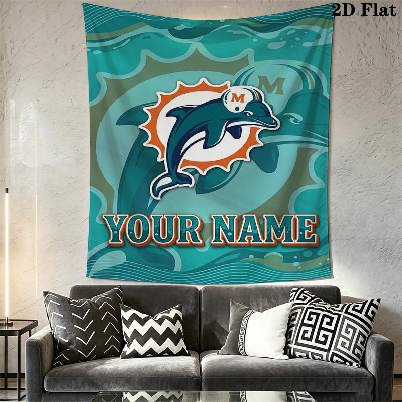 Name Benutzerdefinierte Miami Dolphins Logos Wandteppich Ästhetischer Wandbehang Gedruckter Stoffdecke Dekorative Wandteppiche für Schlafzimmer Wohnzimmer Heimdekoration