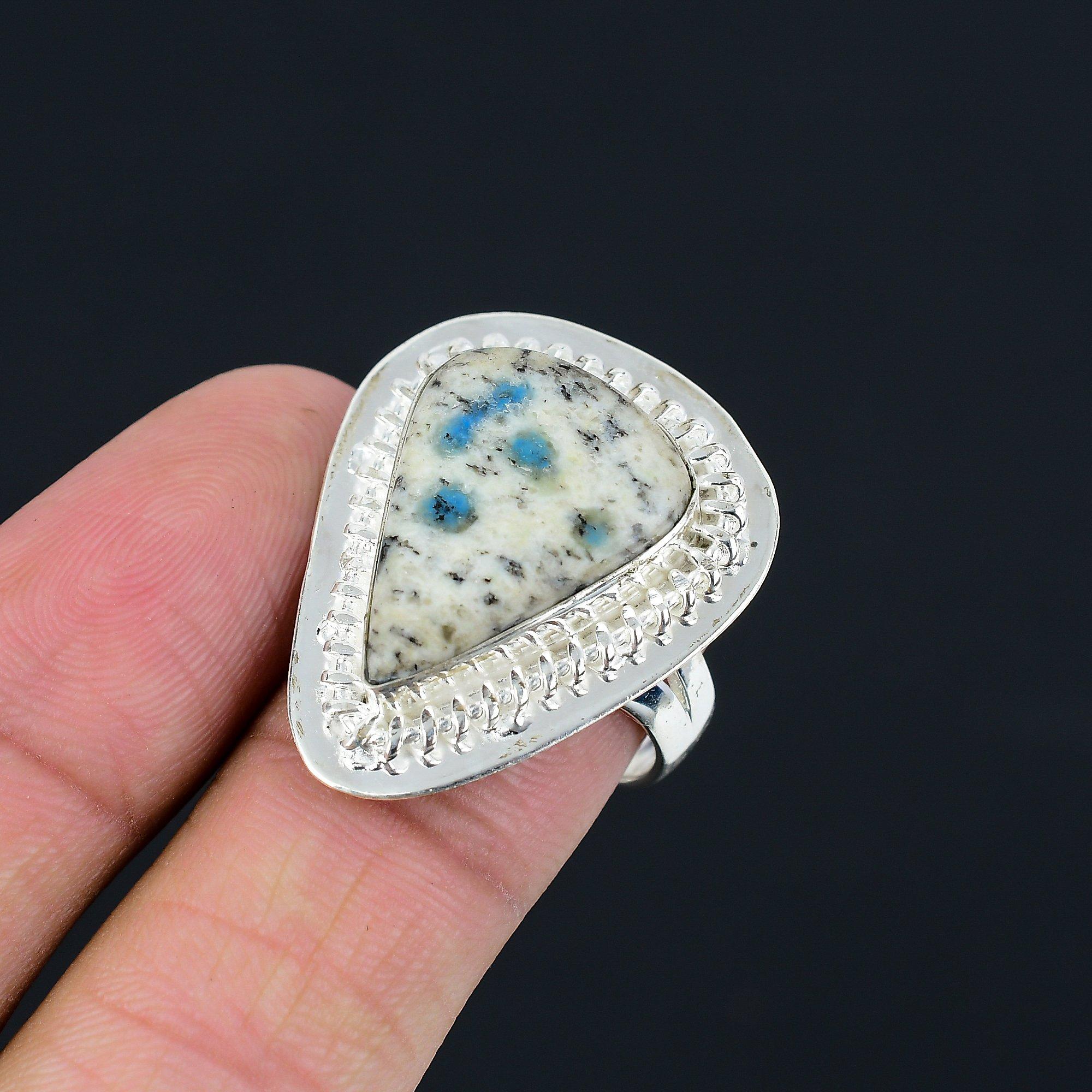 Pear K2 Jasper Stone 925 Silver Handcrafted Statement Mother Ring Jewelry US 8.5 8.5