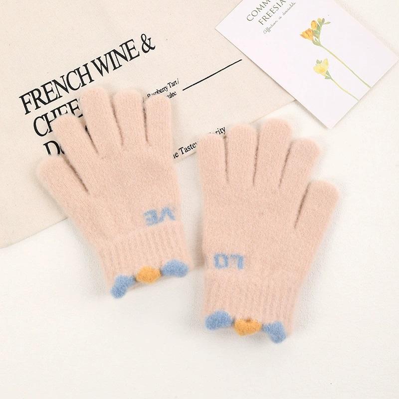 Korean Knitted Children's Gloves Cute Fashionable Warm LOVE Bicycle Gloves All Fingers Outdoor Autumn Winter Play Accessories
